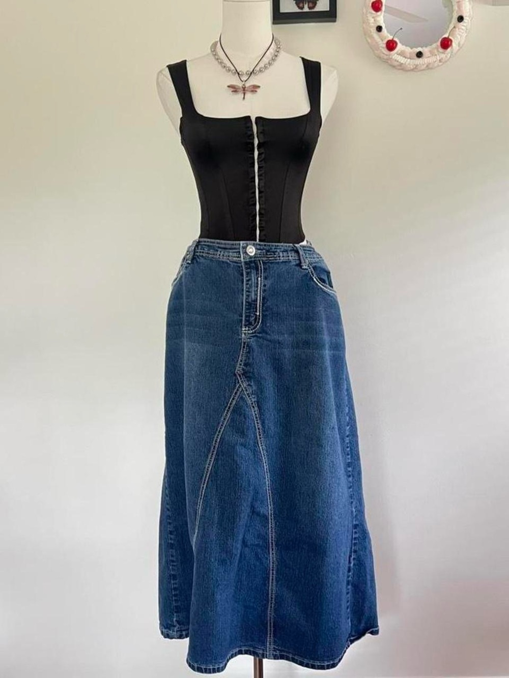 Cato blue Denim maxi Skirt rhinestone pockets